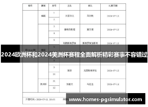 2024欧洲杯和2024美洲杯赛程全面解析精彩赛事不容错过